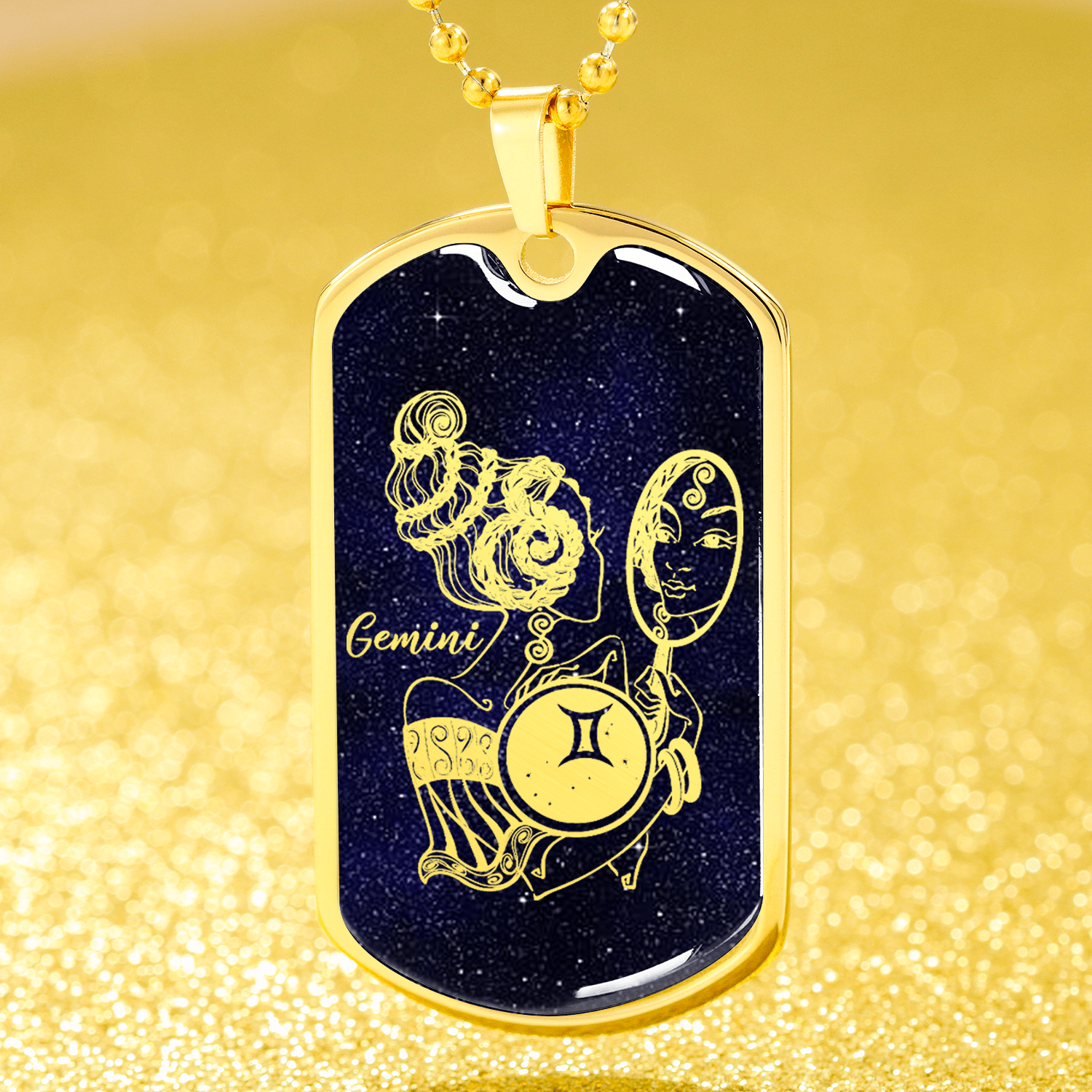 Gemini Necklace Constellation Night Sky. Stainless Steel or 18k Gold Dog Tag W 24" - Express Your Love Gifts