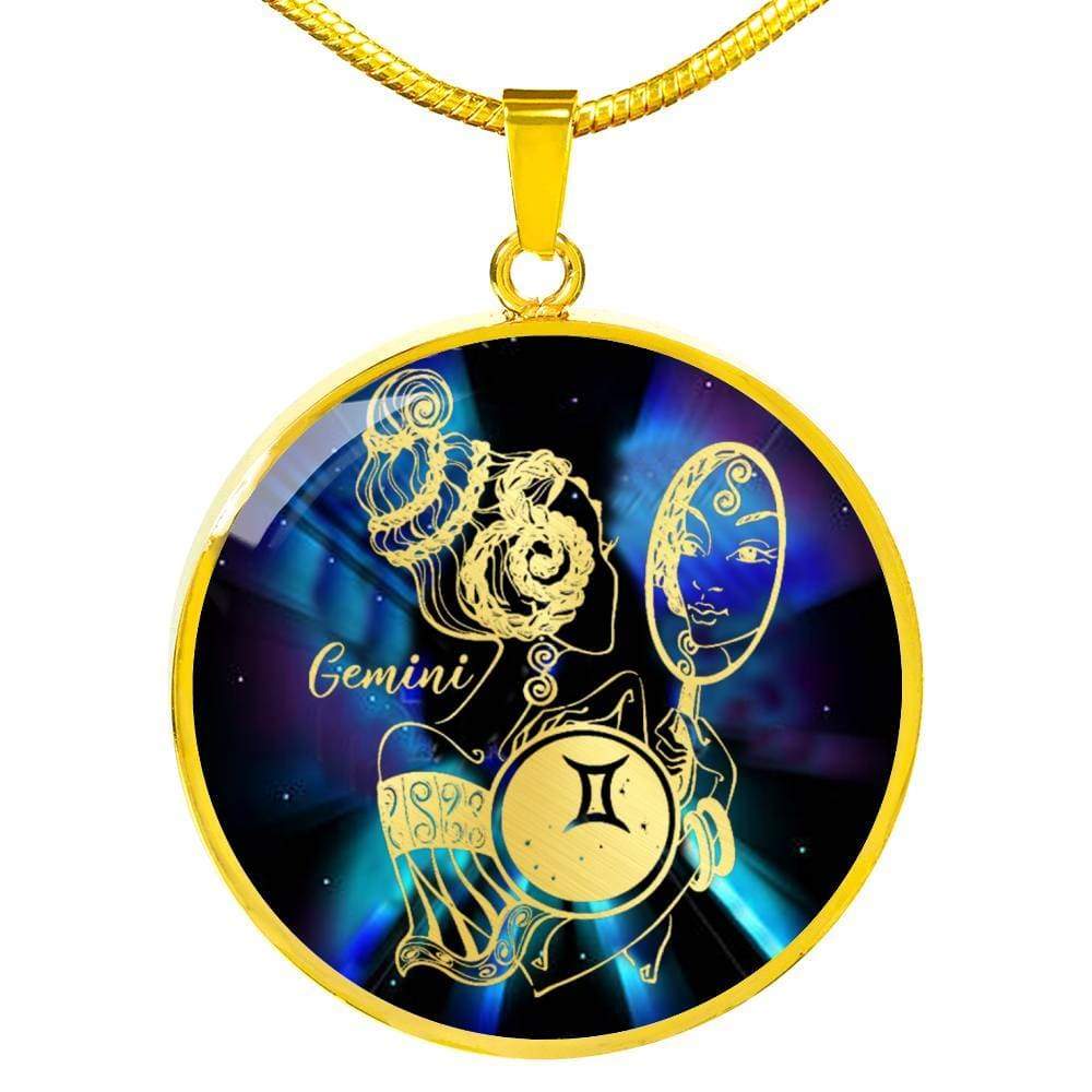 Gemini Purple Galaxy Zodiac Necklace Stainless Steel or 18k Gold Circle Pendant - Express Your Love Gifts