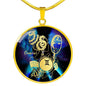 Gemini Purple Galaxy Zodiac Necklace Stainless Steel or 18k Gold Circle Pendant - Express Your Love Gifts
