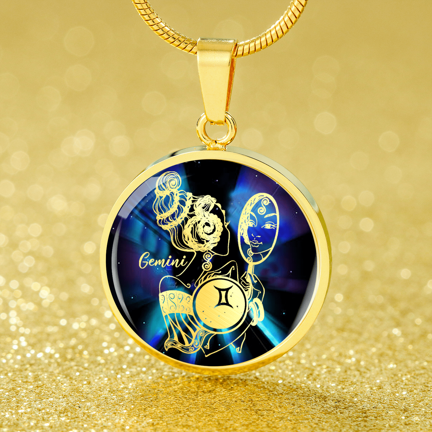 Gemini Purple Galaxy Zodiac Necklace Stainless Steel or 18k Gold Circle Pendant - Express Your Love Gifts