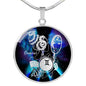 Gemini Purple Galaxy Zodiac Necklace Stainless Steel or 18k Gold Circle Pendant - Express Your Love Gifts