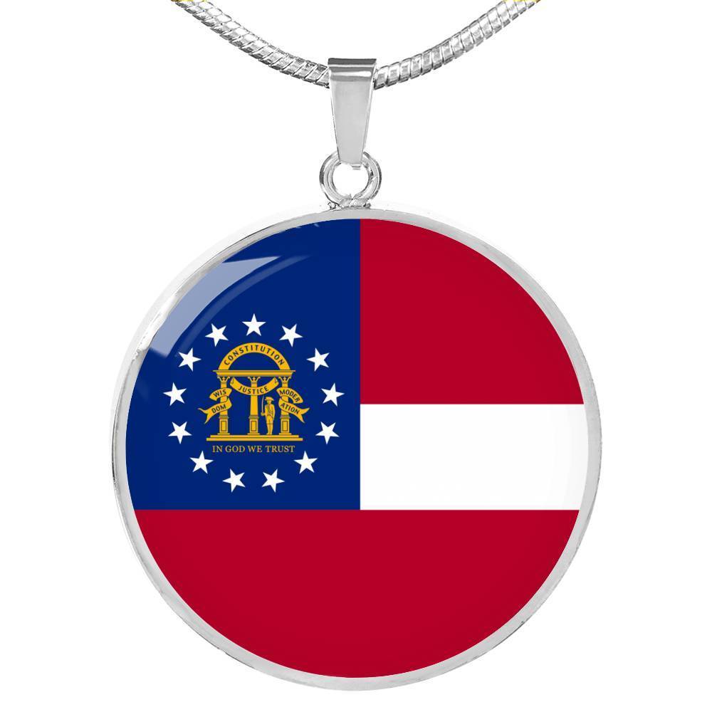 Georgia State Flag Necklace Stainless Steel or 18k Gold Circle Pendant 18-22" - Express Your Love Gifts