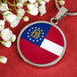 Georgia State Flag Necklace Stainless Steel or 18k Gold Circle Pendant 18-22" - Express Your Love Gifts