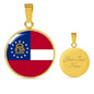 Georgia State Flag Necklace Stainless Steel or 18k Gold Circle Pendant 18-22" - Express Your Love Gifts