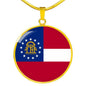 Georgia State Flag Necklace Stainless Steel or 18k Gold Circle Pendant 18-22" - Express Your Love Gifts