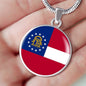 Georgia State Flag Necklace Stainless Steel or 18k Gold Circle Pendant 18-22" - Express Your Love Gifts