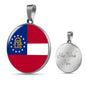 Georgia State Flag Necklace Stainless Steel or 18k Gold Circle Pendant 18-22" - Express Your Love Gifts