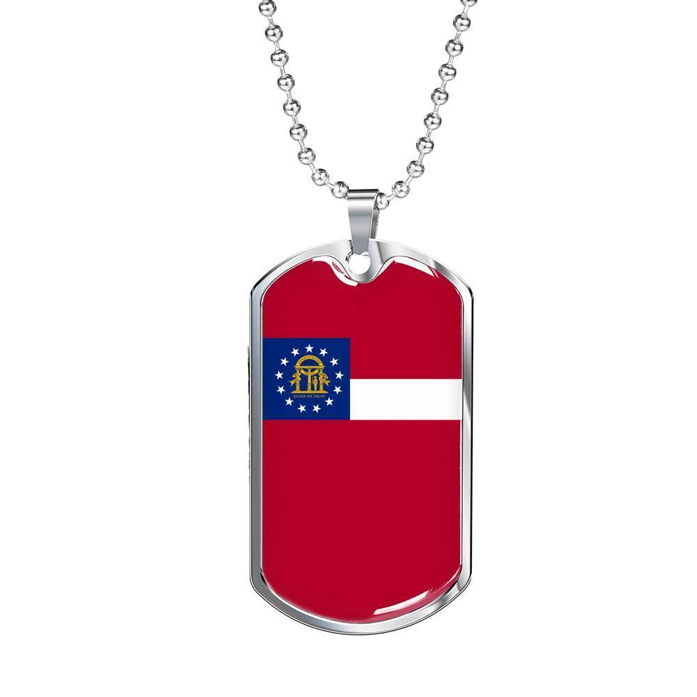 Georgia State Flag Necklace Stainless Steel or 18k Gold Dog Tag 24" Chain - Express Your Love Gifts