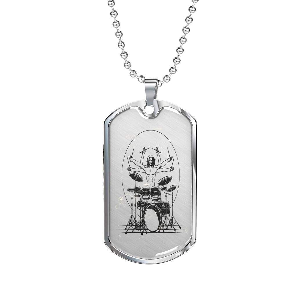 Gift For Drummer For Drummer Dog Tag Stainless Steel or 18k Gold 24" Chain - Express Your Love Gifts