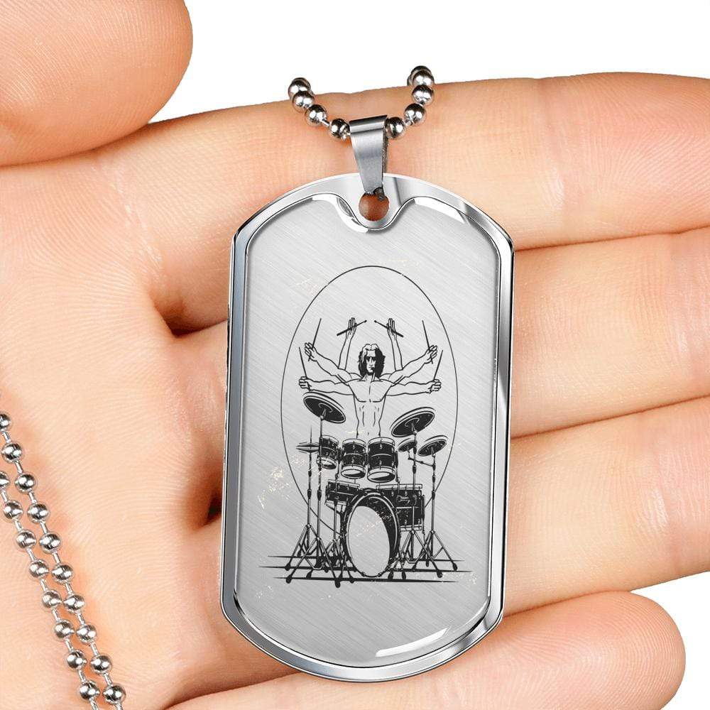 Gift For Drummer For Drummer Dog Tag Stainless Steel or 18k Gold 24" Chain - Express Your Love Gifts