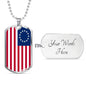 God Bless America Betsy Ross Retro Flag Necklace Stainless Steel or 18k Gold Dog Tag 24" Chain - Express Your Love Gifts