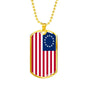 God Bless America Betsy Ross Retro Flag Necklace Stainless Steel or 18k Gold Dog Tag 24" Chain - Express Your Love Gifts