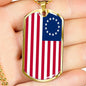 God Bless America Betsy Ross Retro Flag Necklace Stainless Steel or 18k Gold Dog Tag 24" Chain - Express Your Love Gifts