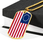 God Bless America Betsy Ross Retro Flag Necklace Stainless Steel or 18k Gold Dog Tag 24" Chain - Express Your Love Gifts