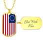 God Bless America Betsy Ross Retro Flag Necklace Stainless Steel or 18k Gold Dog Tag 24" Chain - Express Your Love Gifts