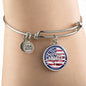 God Bless America Flag Stainless Steel or 18k Gold Circle Bangle Bracelet - Express Your Love Gifts