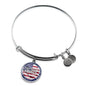 God Bless America Flag Stainless Steel or 18k Gold Circle Bangle Bracelet - Express Your Love Gifts