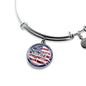 God Bless America Flag Stainless Steel or 18k Gold Circle Bangle Bracelet - Express Your Love Gifts