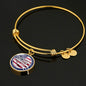 God Bless America Flag Stainless Steel or 18k Gold Circle Bangle Bracelet - Express Your Love Gifts