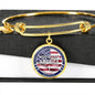 God Bless America Flag Stainless Steel or 18k Gold Circle Bangle Bracelet - Express Your Love Gifts
