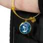 God Is My Anchor Hebrews Scripture Bracelet Blue Circle Stainless Steel or 18k Gold - Express Your Love Gifts