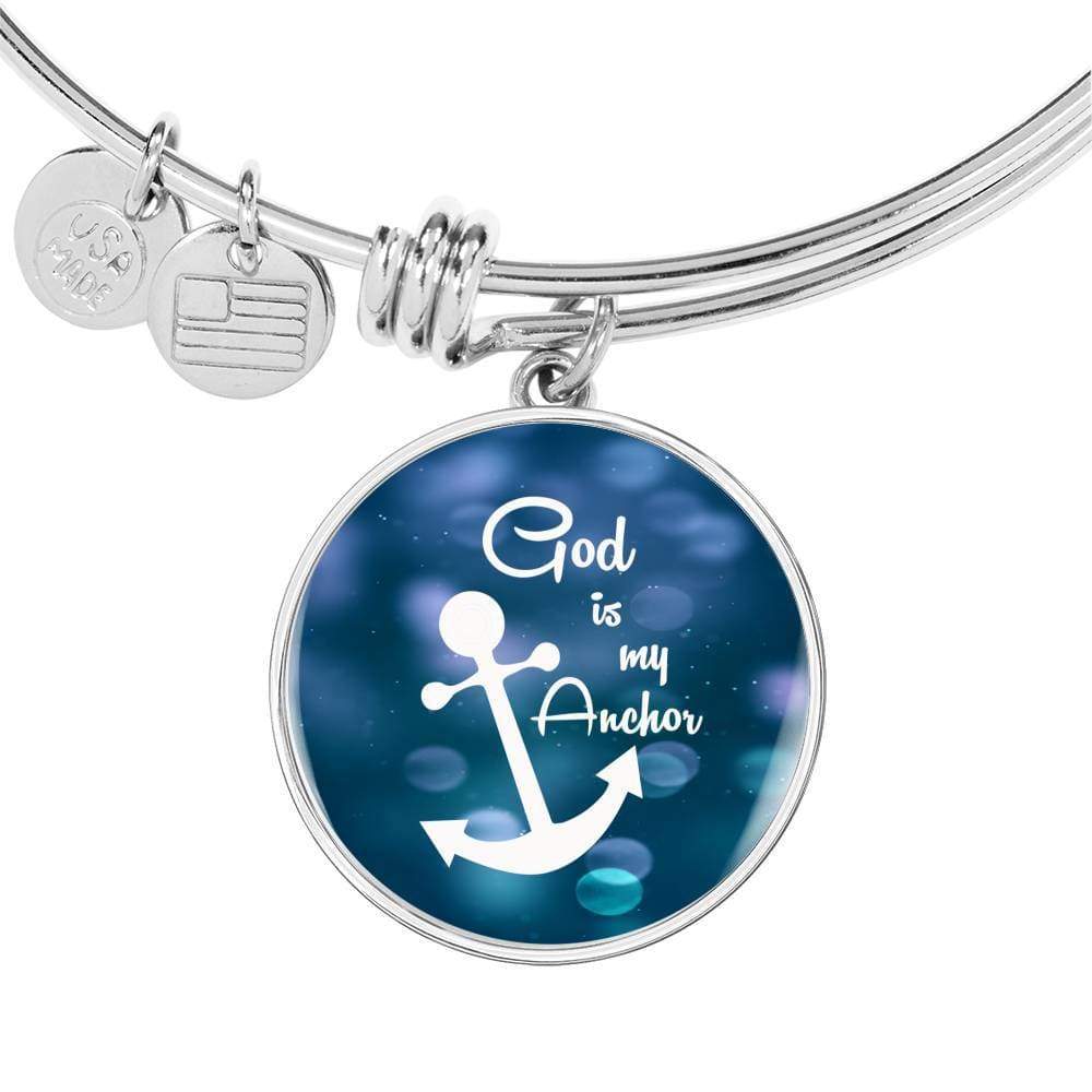 God Is My Anchor Hebrews Scripture Bracelet Blue Circle Stainless Steel or 18k Gold - Express Your Love Gifts