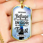 God Is My Refuge And Fortress Necklace Stainless Steel or 18k Gold Dog Tag 24"-Express Your Love Gifts