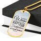 God Is My Refuge Necklace Stainless Steel or 18k Gold Dog Tag 24" Chain-Express Your Love Gifts