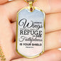 God Is My Refuge Necklace Stainless Steel or 18k Gold Dog Tag 24" Chain-Express Your Love Gifts