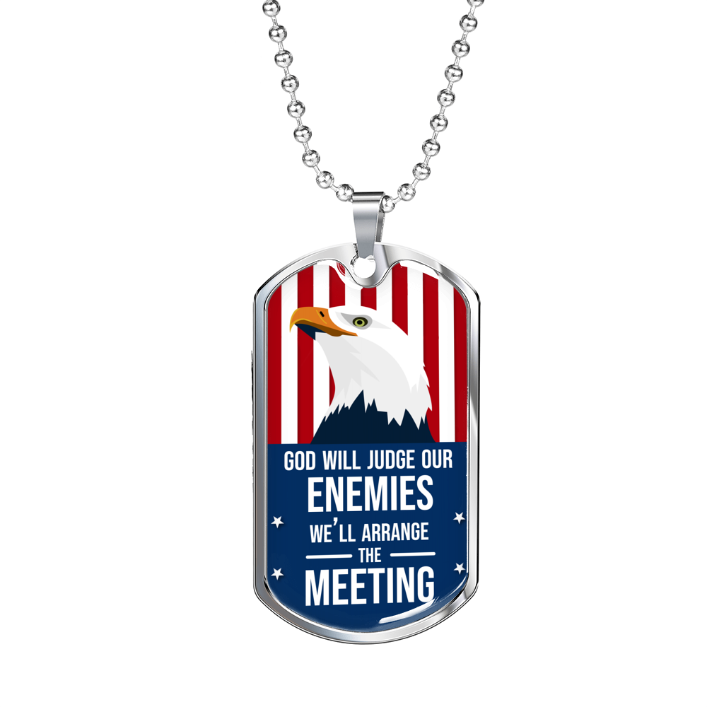 God Will Judge Our Enemies Necklace Stainless Steel or 18k Gold Dog Tag 24" Chain-Express Your Love Gifts