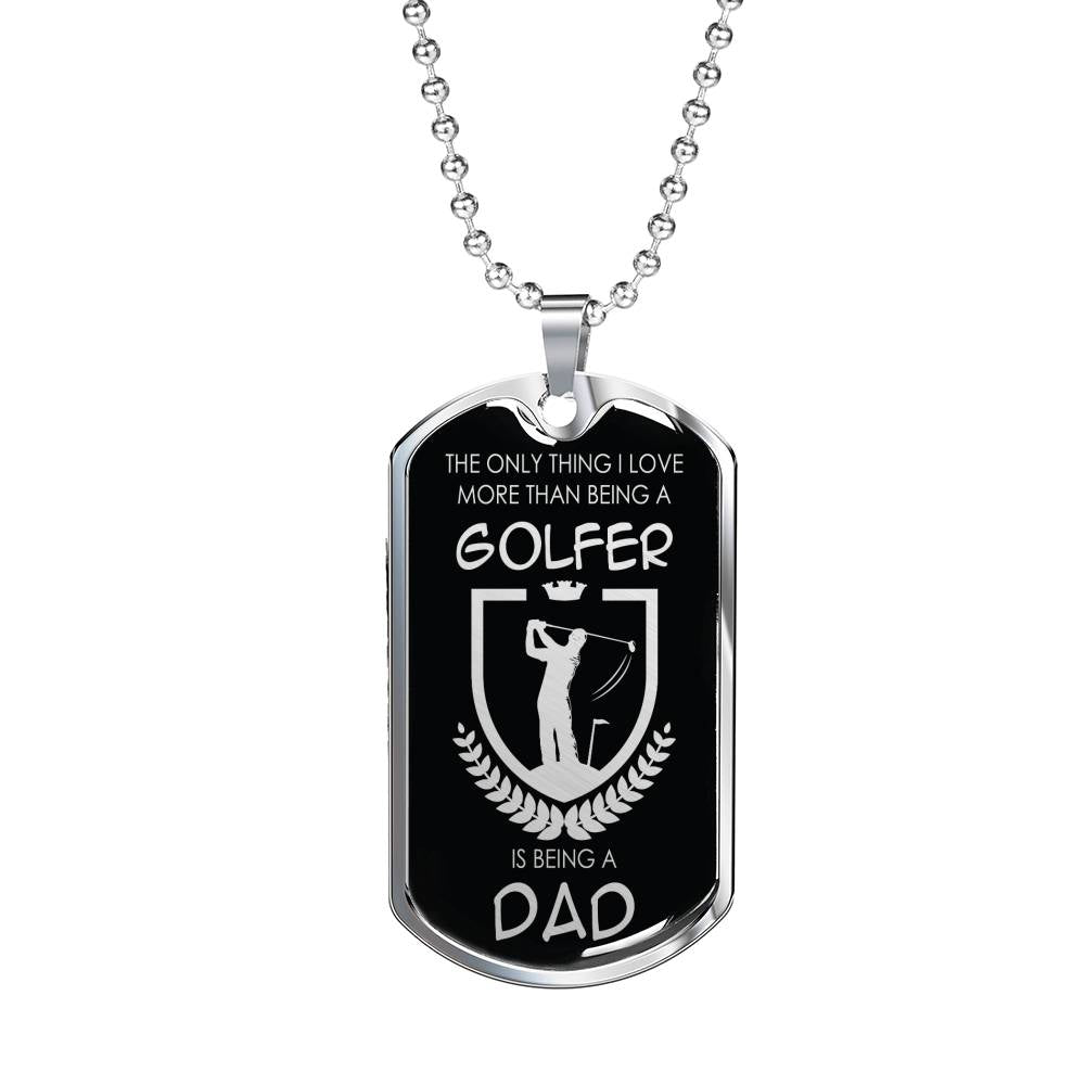 Golfer Dad Golf Dog Tag Stainless Steel or 18k Gold 24" Chain Golf Gift For Dad - Express Your Love Gifts