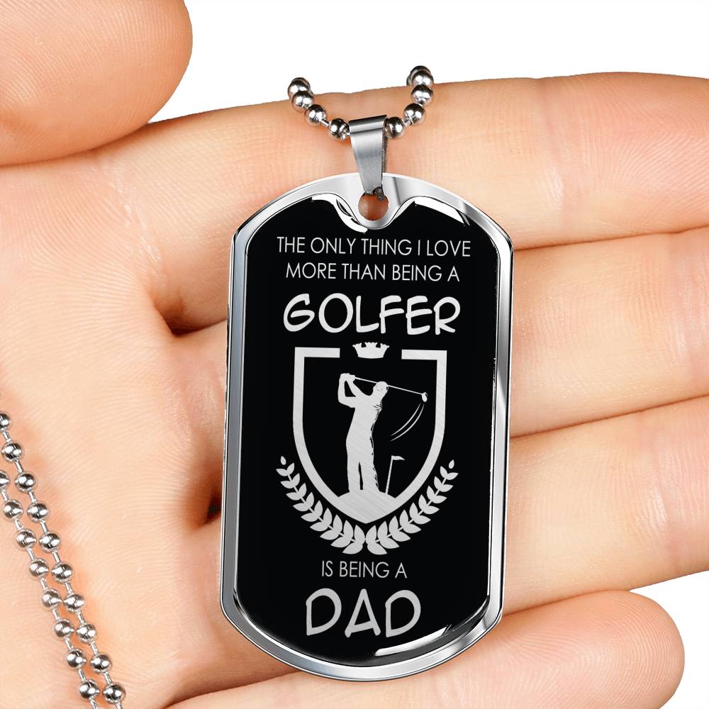 Golfer Dad Golf Dog Tag Stainless Steel or 18k Gold 24" Chain Golf Gift For Dad - Express Your Love Gifts