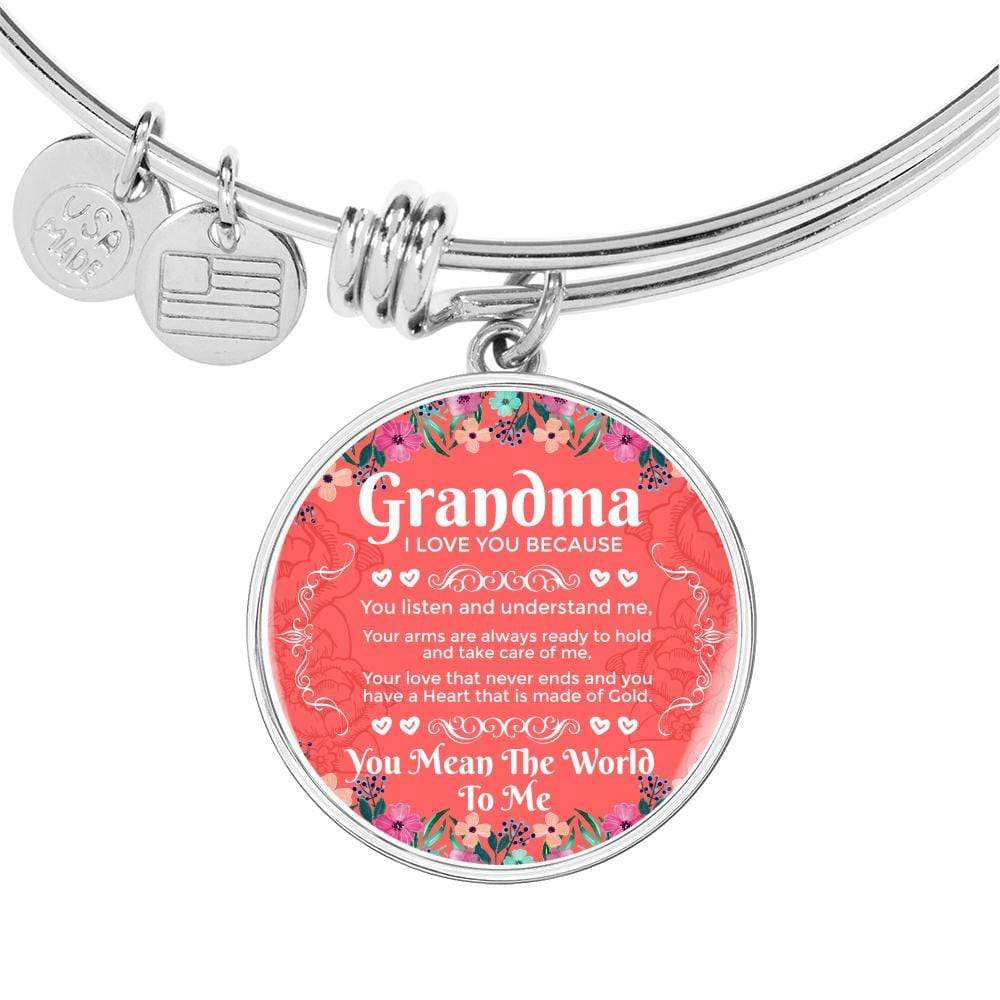 Grandma I Love You Stainless Steel or 18k Gold Circle Bangle Bracelet - Express Your Love Gifts