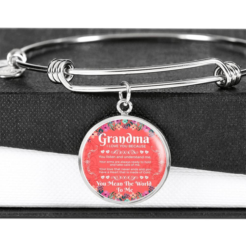 Grandma I Love You Stainless Steel or 18k Gold Circle Bangle Bracelet - Express Your Love Gifts