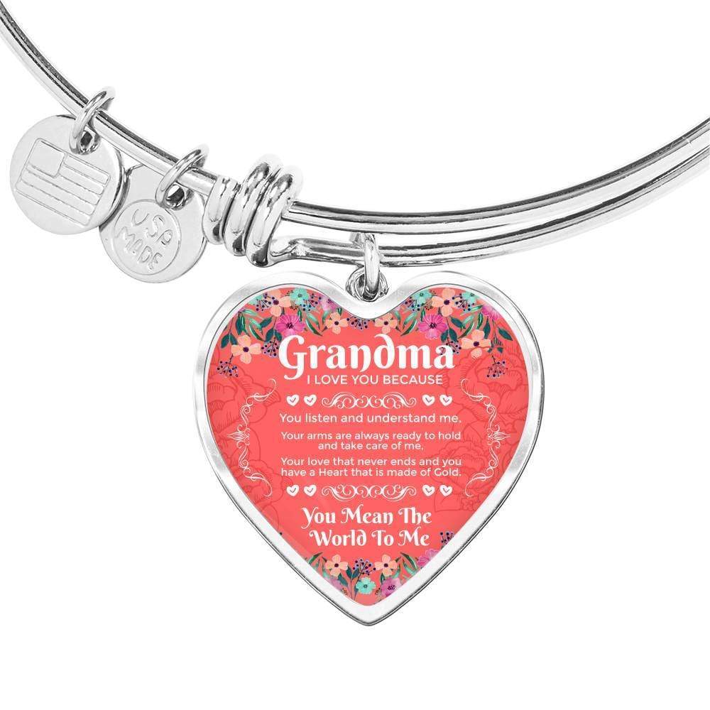 Grandma I Love You Stainless Steel or 18k Gold Heart Bangle Bracelet - Express Your Love Gifts