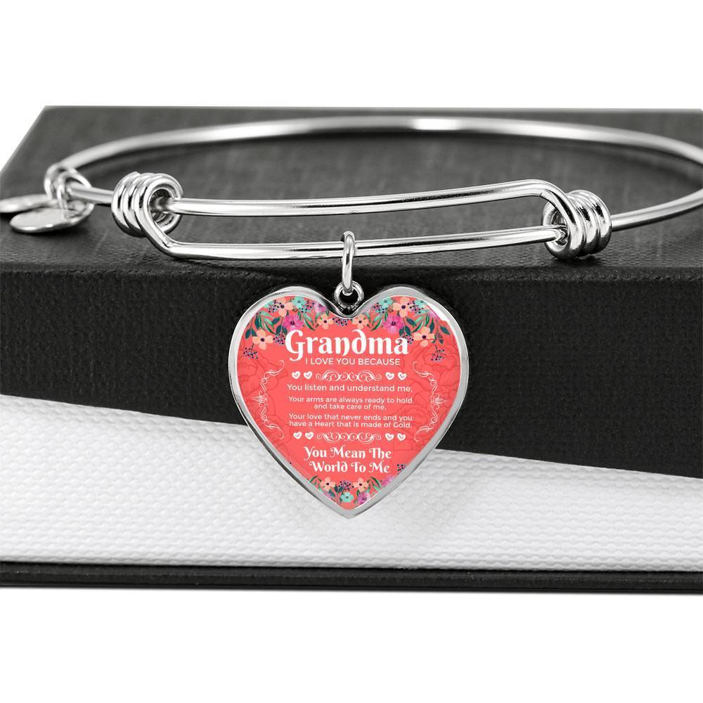 Grandma I Love You Stainless Steel or 18k Gold Heart Bangle Bracelet - Express Your Love Gifts
