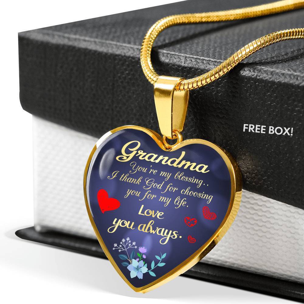 Grandma Love Gift Necklace Stainless Steel or 18k Gold Heart Pendant 18-22"-Express Your Love Gifts
