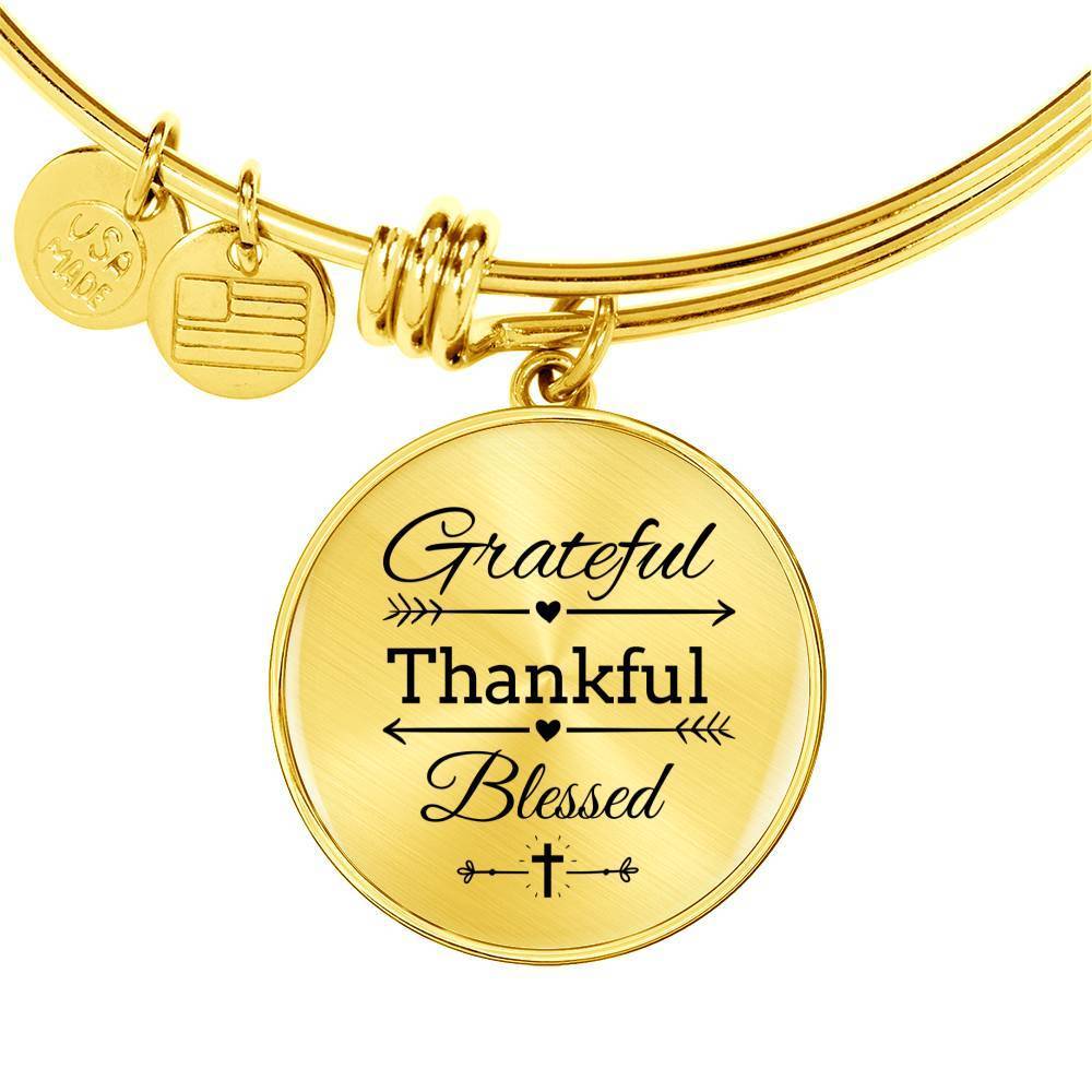 Grateful Thankful Blessed Circle Bangle 18k Gold 7-9" Bracelet-Express Your Love Gifts