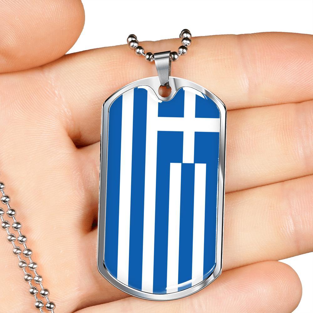 Greece Flag Necklace Greece Flag Stainless Steel or 18k Gold Dog Tag 24" - Express Your Love Gifts