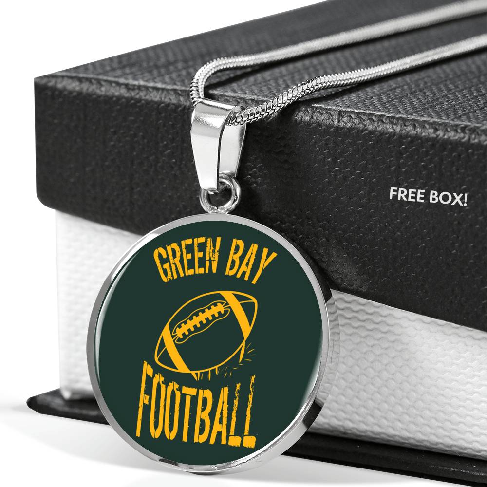Green Bay Circle Pendant Football Fan Necklace Stainless Steel or 18k Gold 18-22" - Express Your Love Gifts
