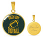 Green Bay Circle Pendant Football Fan Necklace Stainless Steel or 18k Gold 18-22" - Express Your Love Gifts