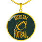 Green Bay Circle Pendant Football Fan Necklace Stainless Steel or 18k Gold 18-22" - Express Your Love Gifts