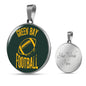 Green Bay Circle Pendant Football Fan Necklace Stainless Steel or 18k Gold 18-22" - Express Your Love Gifts