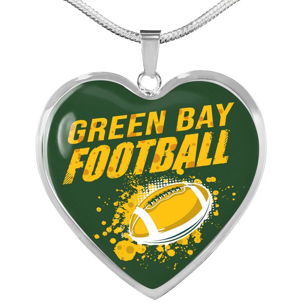 Green Bay Fan Gift Stainless Steel Heart Pendant Necklace W Luxury Necklace: 18-22" Adjustable - Express Your Love Gifts