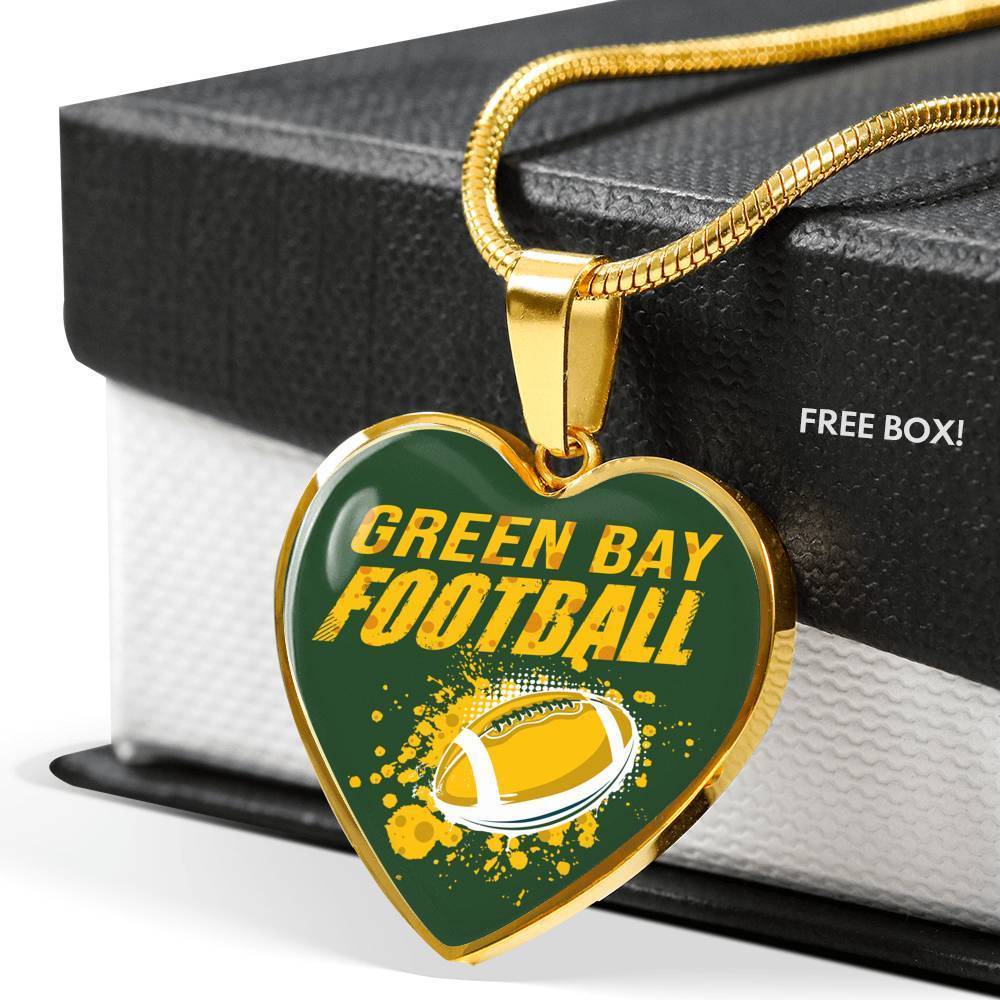 Green Bay Fan Gift Stainless Steel Heart Pendant Necklace W Luxury Necklace: 18-22" Adjustable - Express Your Love Gifts