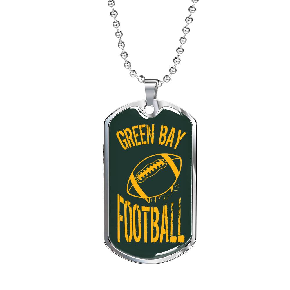 Green Bay Fan Necklace Dog Tag Stainless Steel or 18k Gold 24" Chain - Express Your Love Gifts