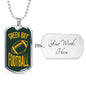 Green Bay Fan Necklace Dog Tag Stainless Steel or 18k Gold 24" Chain - Express Your Love Gifts