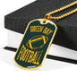 Green Bay Fan Necklace Dog Tag Stainless Steel or 18k Gold 24" Chain - Express Your Love Gifts