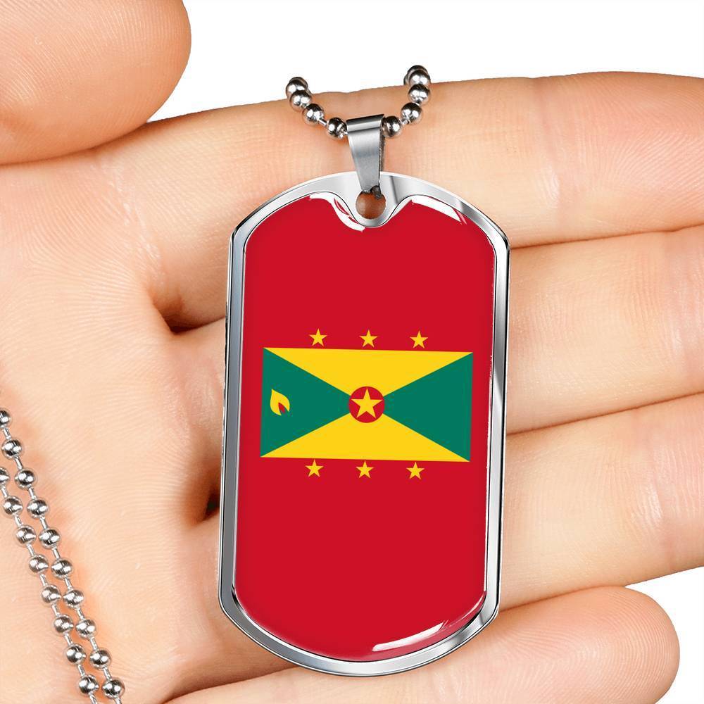 Grenada Flag Necklace Grenada Flag Necklace Stainless Steel or 18k Gold Dog Tag 24" - Express Your Love Gifts