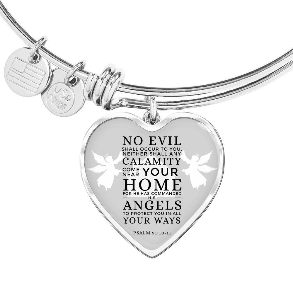 Guardian Angel Protects Always Christian Verse Gift Heart Stainless Steel or 18k Gold Circle Bangle Bracelet - Express Your Love Gifts